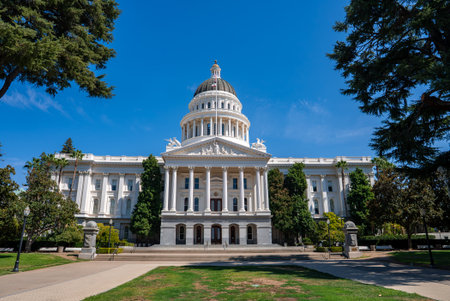 California State Capitol Building with Dome and Greenery in Sacramentoの写真素材