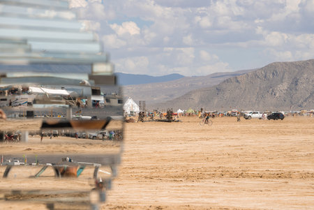 Reflective Art Installation at Burning Man Festival in Nevada Desert