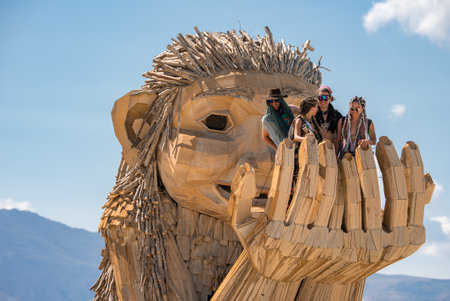 Large Wooden Humanoid Sculpture at Burning Man Festival in Nevada