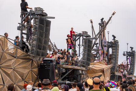 Large Geometric Art Installation at Burning Man in Nevada Desertの写真素材