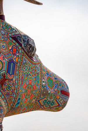 Close Up of Colorful Bull Sculpture at Burning Man 2025 Festivalの写真素材