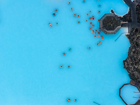 Aerial View of Blue Lagoon Spa with Geothermal Waters in Icelandの写真素材