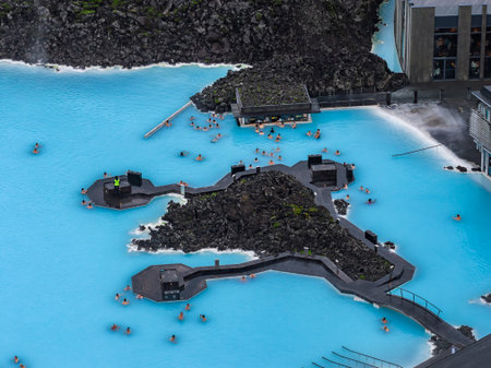 Aerial View of Blue Lagoon Spa and Volcanic Lava Fields in Iceland