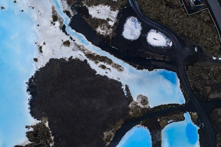 Aerial View of Blue Lagoon and Lava Fields in Iceland