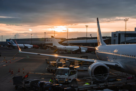 Copenhagen Airport at Sunset with Aircraft and Ground Operations