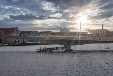 Inderhavnsbroen Bridge at Sunset in Copenhagen, Denmark