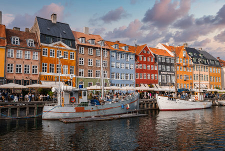 Nyhavn Waterfront with Colorful Buildings and Boats in Copenhagenの写真素材