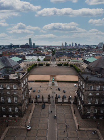 Aerial View of Christiansborg Palace and Cityscape in Copenhagenの写真素材