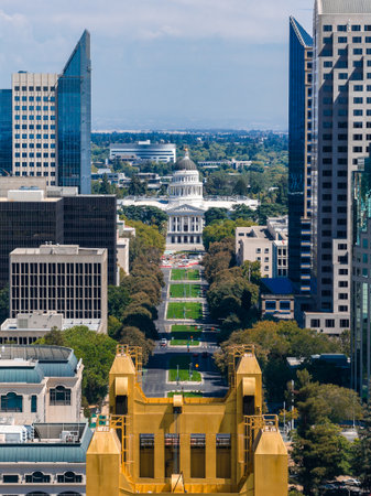 Aerial View of Sacramento with Tower Bridge and State Capitolの写真素材