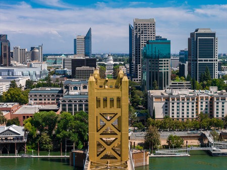 Aerial View of Sacramento with Tower Bridge and State Capitolの写真素材