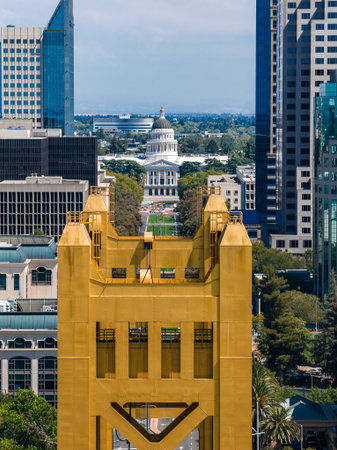 Aerial View of Sacramento with Tower Bridge and State Capitolの写真素材