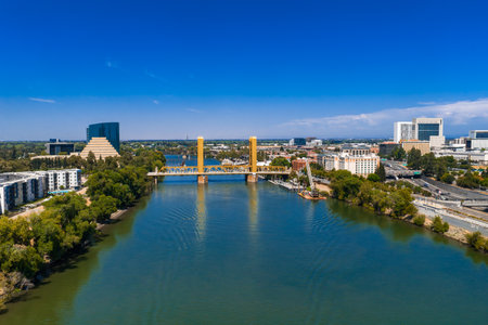 Aerial View of Sacramento with Tower Bridge and Cityscapeの写真素材