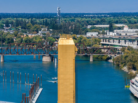 Aerial View of Sacramento with Tower Bridge and River Sceneの写真素材