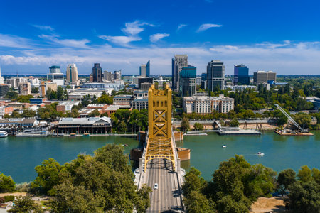 Aerial View of Sacramento with Tower Bridge and State Capitolの写真素材
