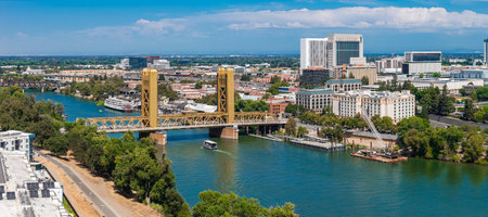 Aerial View of Sacramento with Tower Bridge and State Capitolの写真素材