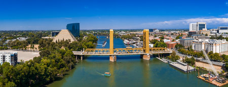 Aerial View of Sacramento with Tower Bridge and State Capitolの写真素材