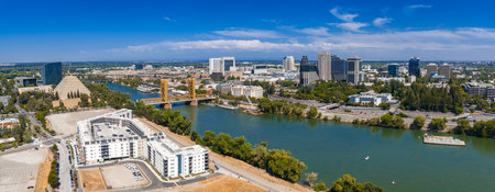 Aerial View of Sacramento with Tower Bridge and State Capitolの写真素材