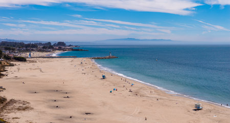 Aerial View of Santa Cruz Beach with Lighthouse and Pacific Ocean