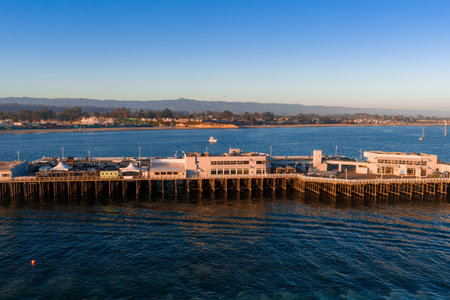 Aerial View of Santa Cruz Wharf and Coastline on a Clear Dayの写真素材