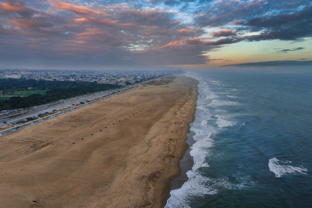 Aerial View of Ocean Beach and Cityscape in San Francisco at Sunset