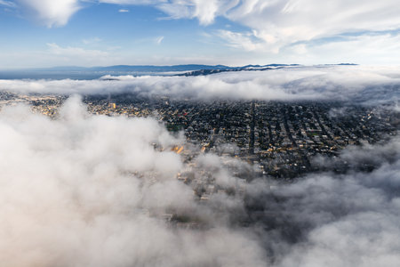Aerial View of San Francisco with City Grid and Low Lying Cloudsの写真素材