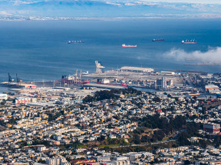 Aerial View of San Francisco with Urban Landscape and Bay Areaの写真素材