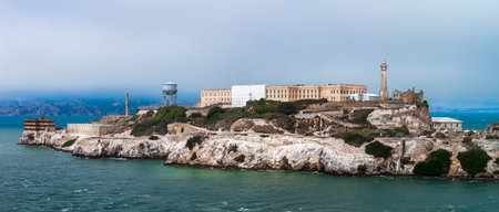 Aerial View of Alcatraz Island with Lighthouseの写真素材