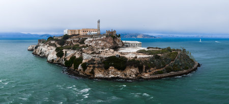 Aerial View of Alcatraz Island and Surrounding Waters in San Francisco Bayの写真素材