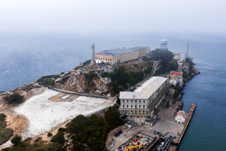 Aerial View of Alcatraz Island and Federal Penitentiary in Californiaの写真素材