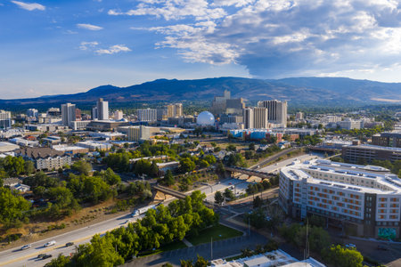 Aerial View of Downtown Reno, Nevada with Skylineの写真素材