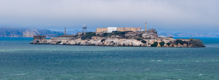 Aerial View of Alcatraz Island and Federal Penitentiary in San Francisco Bayの写真素材