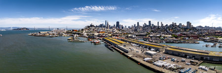 Aerial View of San Francisco Skyline with Bay Bridgeの写真素材