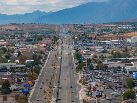 Aerial View of Urban Area with Mountains in the Background
