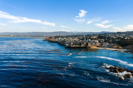 Aerial View of Monterey Waterfront and Pacific Ocean in Californiaの写真素材