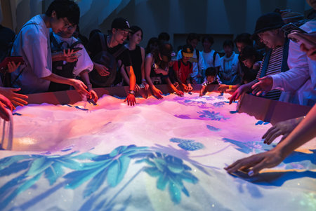 Interactive Exhibit with Glowing Projections at World Expo 2025