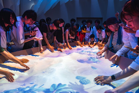Interactive Exhibit with Projected Images at World Expo 2025 in Osakaの写真素材