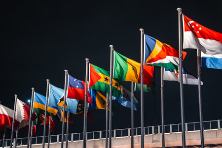 Row of International Flags at World Expo 2025 in Osaka, Japanの写真素材