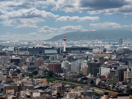 Aerial View of Kyoto, Japan Featuring Kyoto Tower and Cityscapeの写真素材
