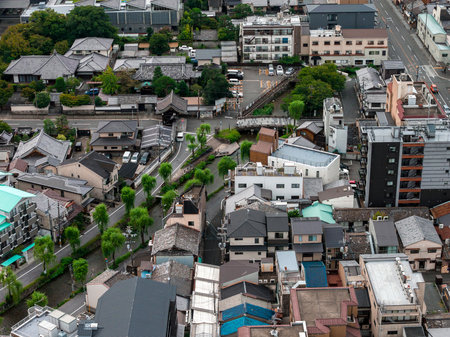 Aerial View of Kyotos Old Town with Traditional Wooden Buildingsの写真素材