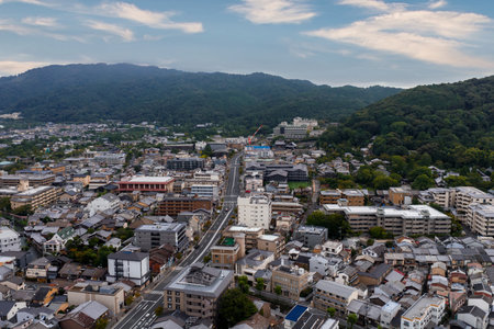Aerial View of Kyoto, Japan with Traditional and Modern Architectureの写真素材