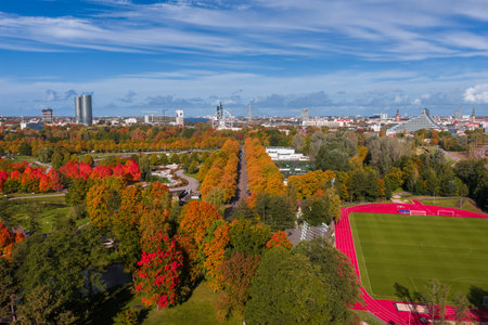 Aerial View of Skyline in Autumnの写真素材