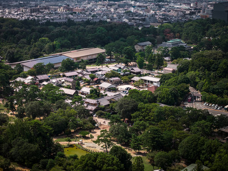 Aerial view of Nara temple district and Nara Park leading to cityの写真素材