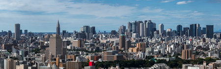 Aerial panoramic view of Shinjuku skyline in central Tokyo, Japan