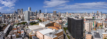 Aerial panoramic view of Tokyo with Shinjuku and Tokyo Skytreeの写真素材