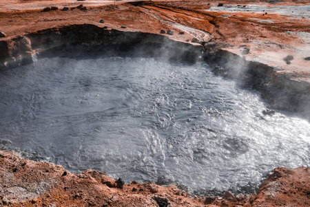 Bubbling mud pool at Hverir near Namafjall in North Icelandの写真素材