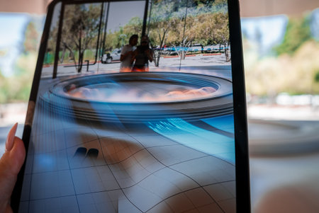 Augmented reality tablet shows model in Cupertino
