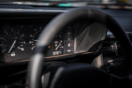 Classic car dashboard with analog gauges
