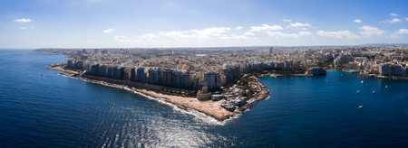 Aerial view of Sliema peninsula, Marsamxett Harbour and open seaの写真素材
