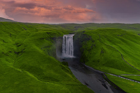 Aerial view of waterfall and gorgeの写真素材