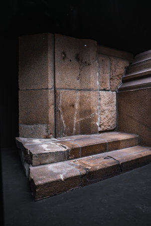 Weathered stone steps and blocks near Itsukushima Island, Hiroshima